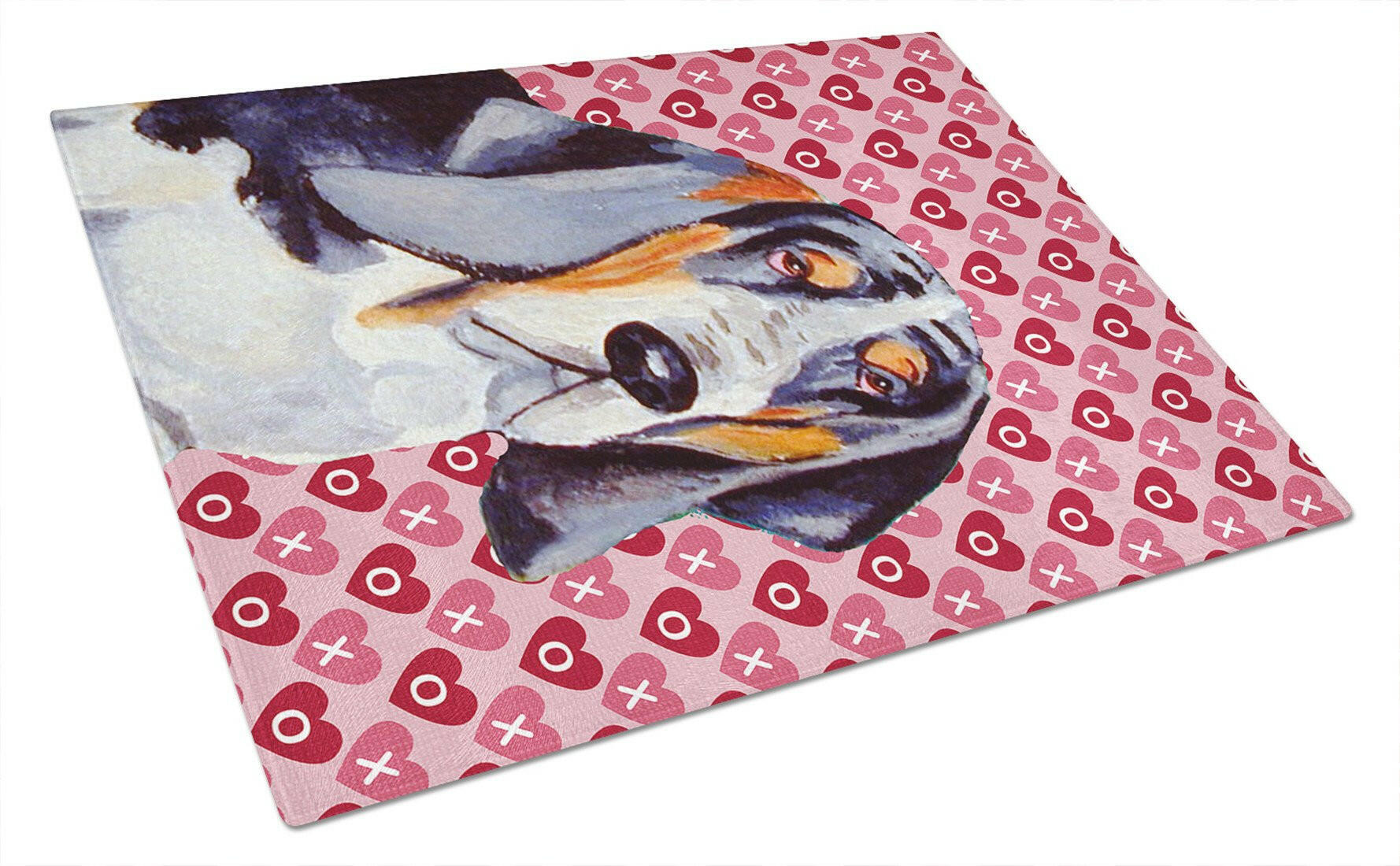 Basset Hound Hearts Love and Valentine's Day Portrait Cutting Board Tempered Glass Kitchen Cutting Surface, Heat Resistant Chopping, Non-Slip Feet, Food Prep & Serving