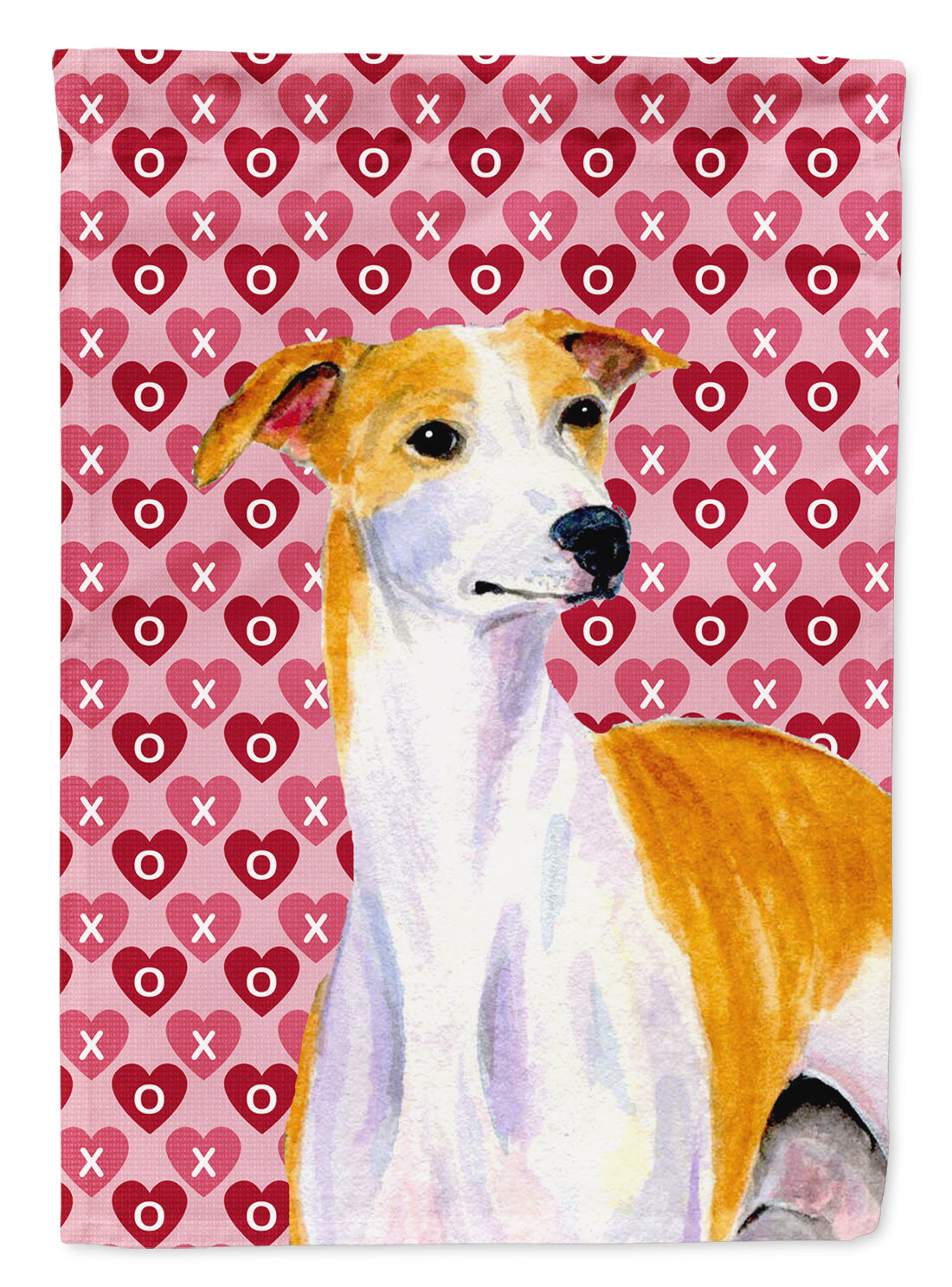 Whippet Hearts Love and Valentine's Day Portrait House Flag 28x40 Porch Sleeve Pole Decorative Outside Yard Banner Artwork Wall Hanging, Polyester
