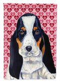 Basset Hound Hearts Love and Valentine's Day Portrait House Flag 28x40 Porch Sleeve Pole Decorative Outside Yard Banner Artwork Wall Hanging, Polyester