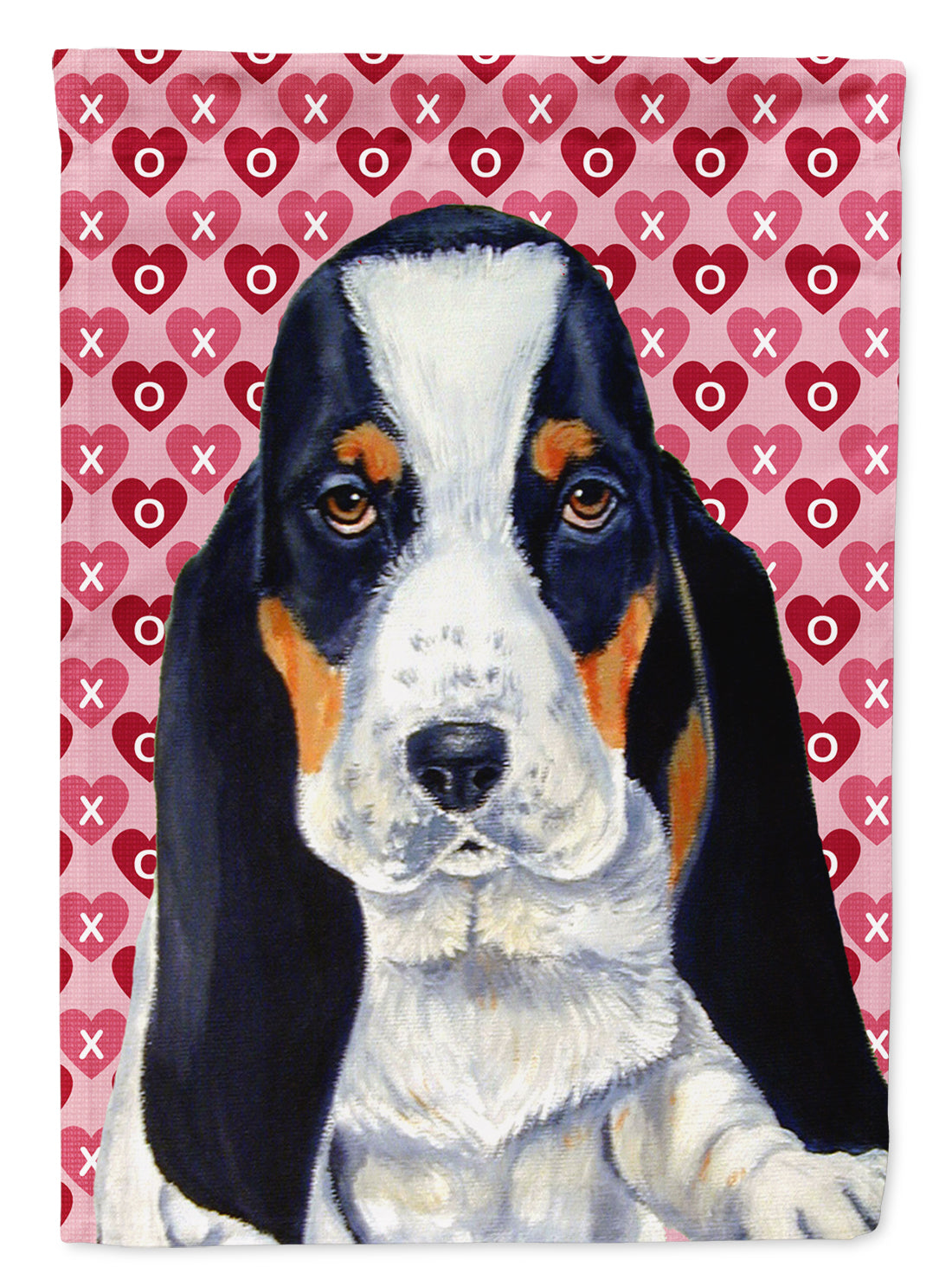 Basset Hound Hearts Love and Valentine's Day Portrait House Flag 28x40 Porch Sleeve Pole Decorative Outside Yard Banner Artwork Wall Hanging, Polyester