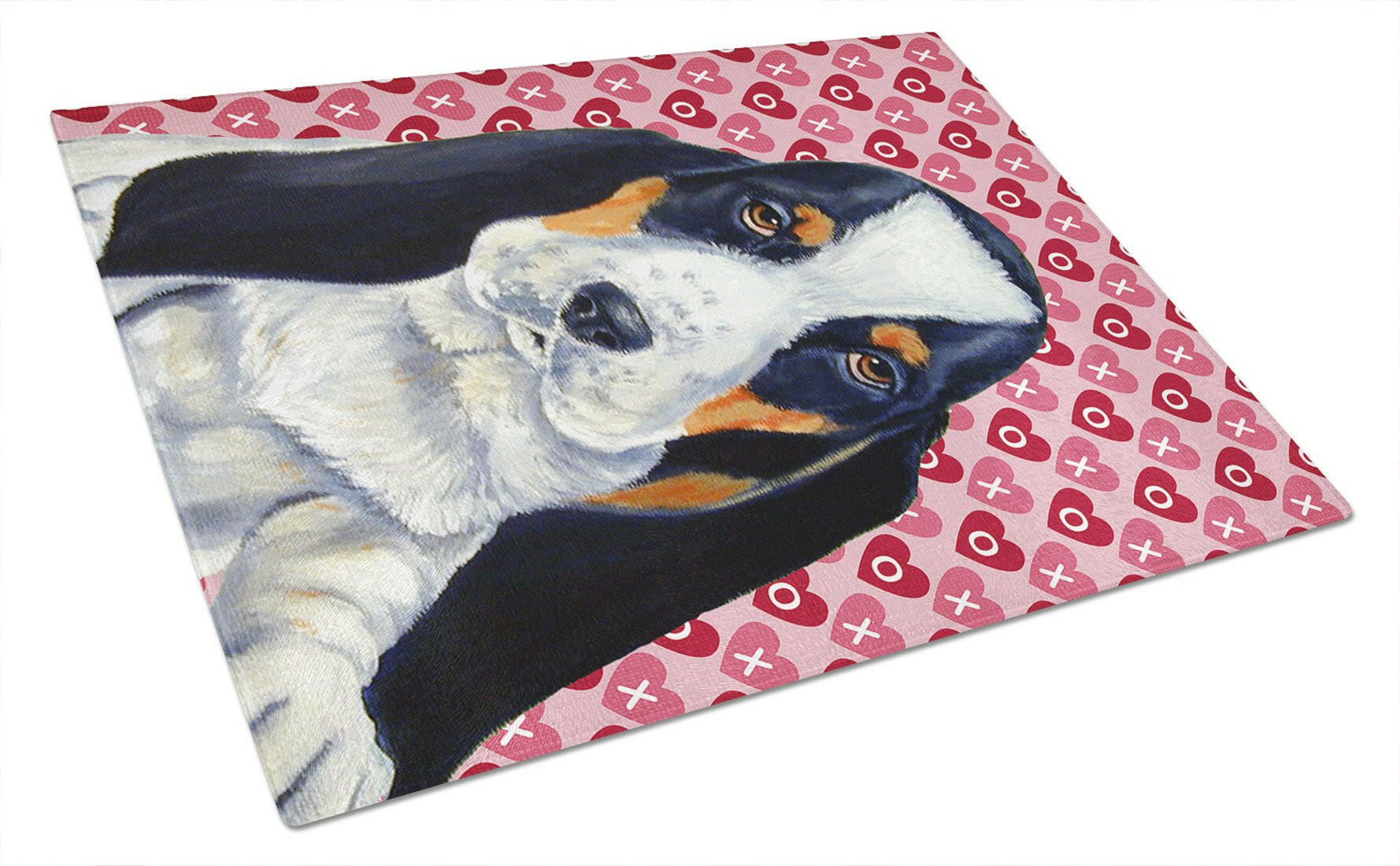 Basset Hound Hearts Love and Valentine's Day Portrait Cutting Board Tempered Glass Kitchen Cutting Surface, Heat Resistant Chopping, Non-Slip Feet, Food Prep & Serving