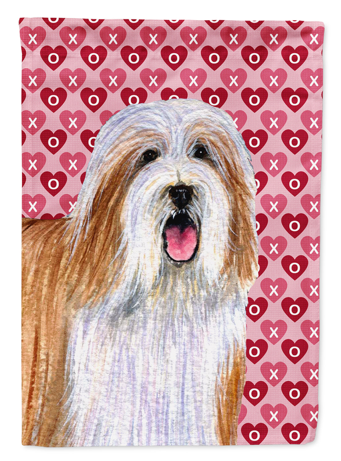 Bearded Collie Hearts Love and Valentine's Day Portrait House Flag 28x40 Porch Sleeve Pole Decorative Outside Yard Banner Artwork Wall Hanging, Polyester
