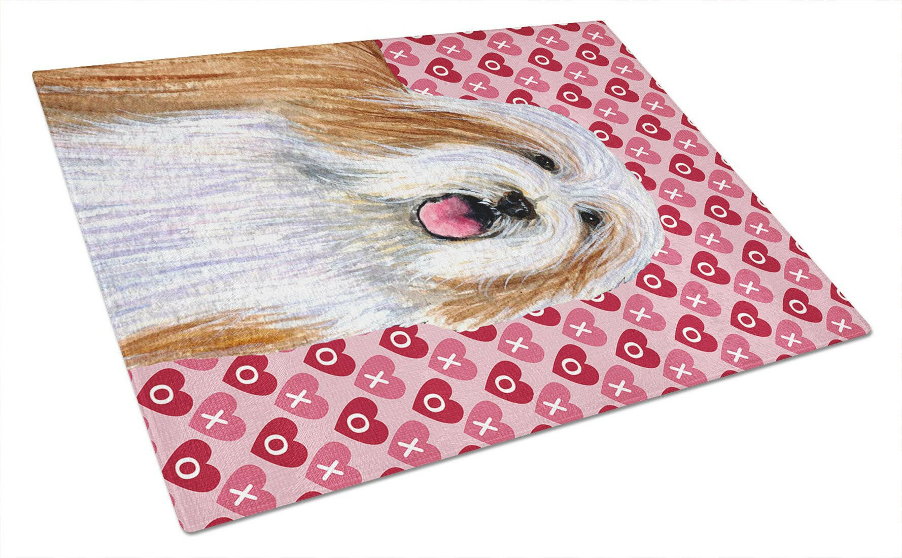 Bearded Collie Hearts Love and Valentine's Day Portrait Cutting Board Tempered Glass Kitchen Cutting Surface, Heat Resistant Chopping, Non-Slip Feet, Food Prep & Serving