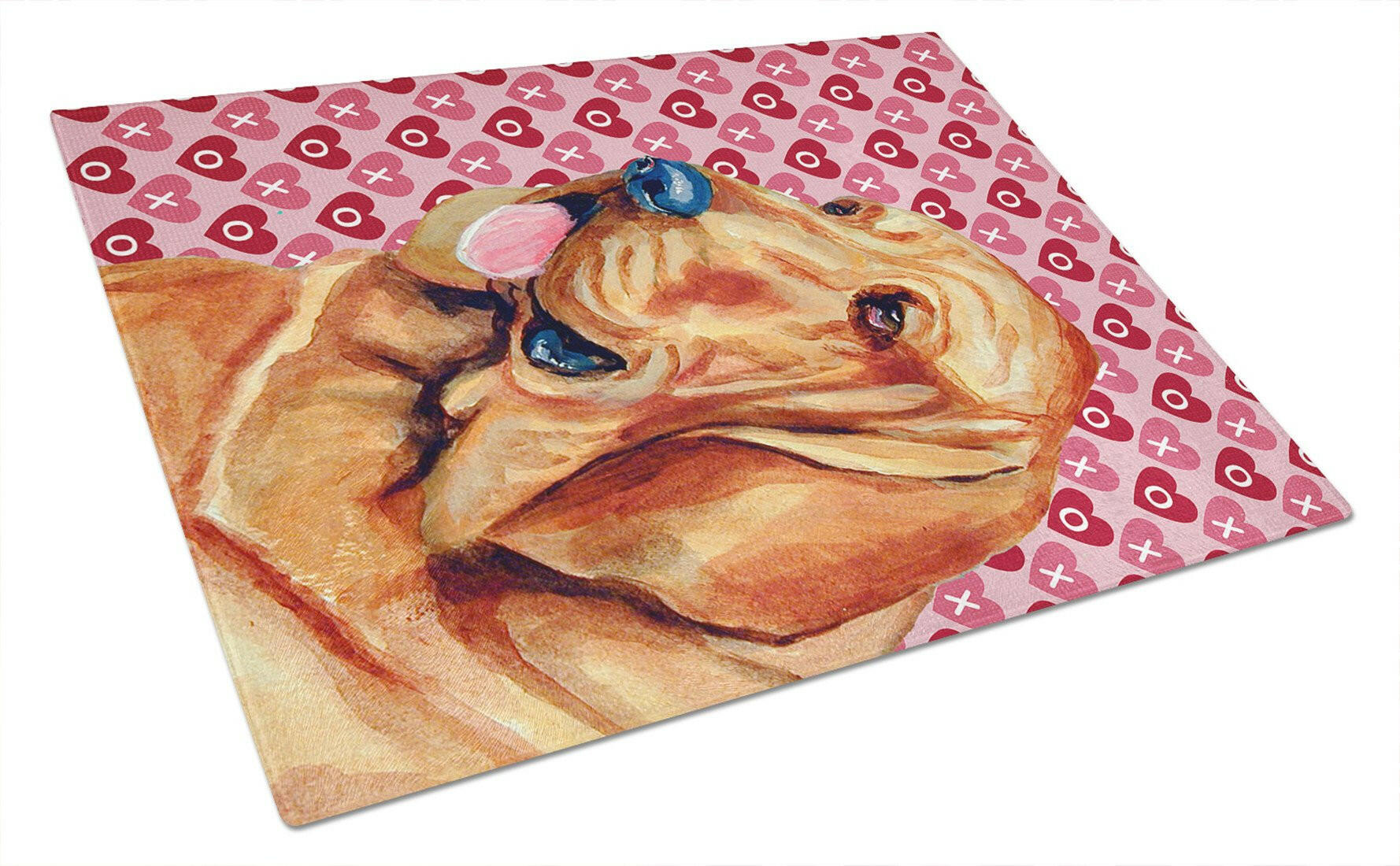 Bloodhound Hearts Love and Valentine's Day Portrait Cutting Board Tempered Glass Kitchen Cutting Surface, Heat Resistant Chopping, Non-Slip Feet, Food Prep & Serving