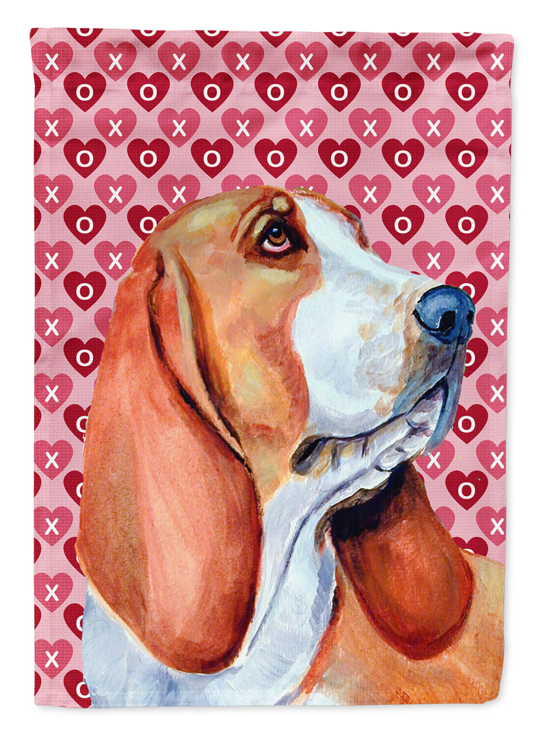 Basset Hound Hearts Love and Valentine's Day Portrait House Flag 28x40 Porch Sleeve Pole Decorative Outside Yard Banner Artwork Wall Hanging, Polyester
