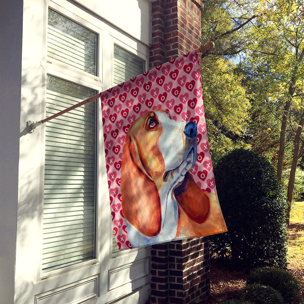 Basset Hound Hearts Love and Valentine's Day Portrait House Flag 28x40 Porch Sleeve Pole Decorative Outside Yard Banner Artwork Wall Hanging, Polyester