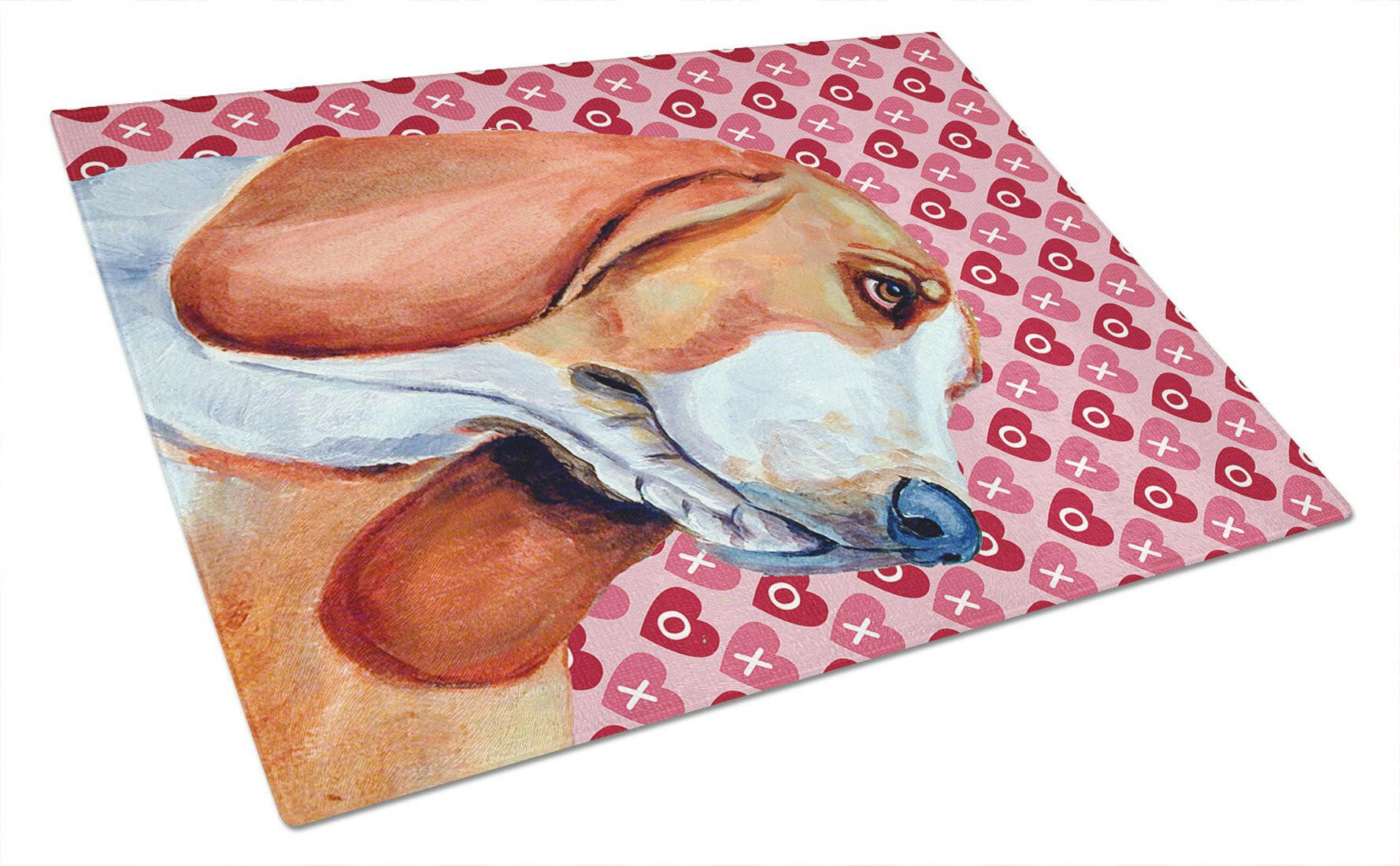 Basset Hound Hearts Love and Valentine's Day Portrait Cutting Board Tempered Glass Kitchen Cutting Surface, Heat Resistant Chopping, Non-Slip Feet, Food Prep & Serving