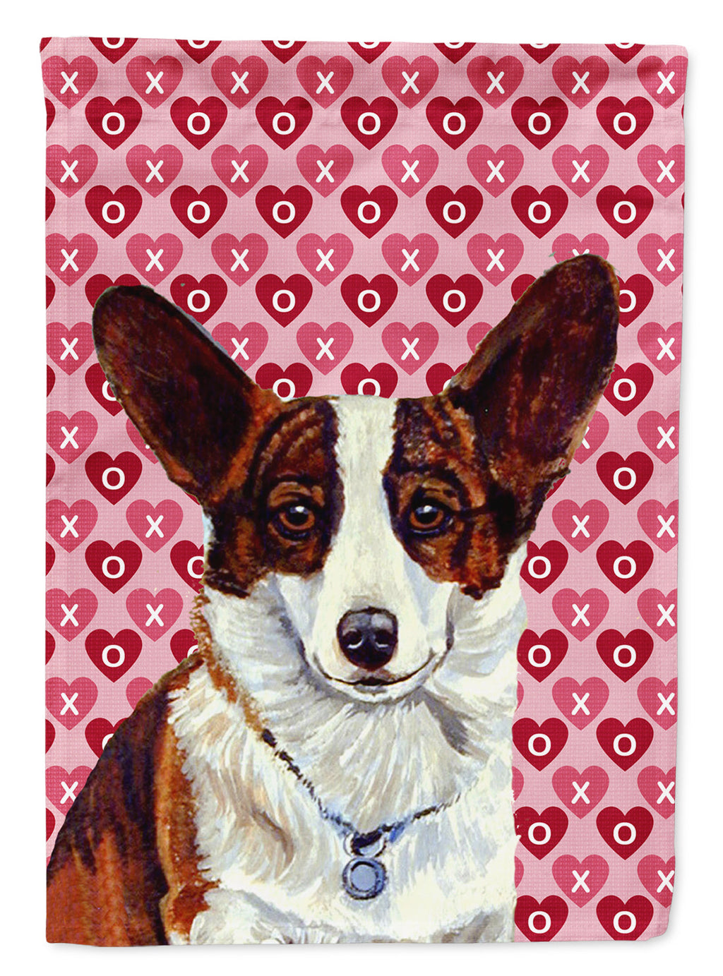 Corgi Hearts Love and Valentine's Day Portrait House Flag 28x40 Porch Sleeve Pole Decorative Outside Yard Banner Artwork Wall Hanging, Polyester