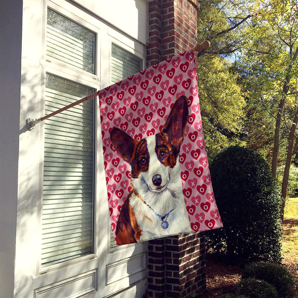 Corgi Hearts Love and Valentine's Day Portrait House Flag 28x40 Porch Sleeve Pole Decorative Outside Yard Banner Artwork Wall Hanging, Polyester