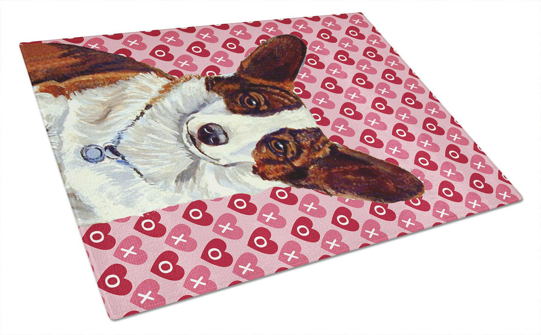 Corgi Hearts Love and Valentine's Day Portrait Cutting Board Tempered Glass Kitchen Cutting Surface, Heat Resistant Chopping, Non-Slip Feet, Food Prep & Serving