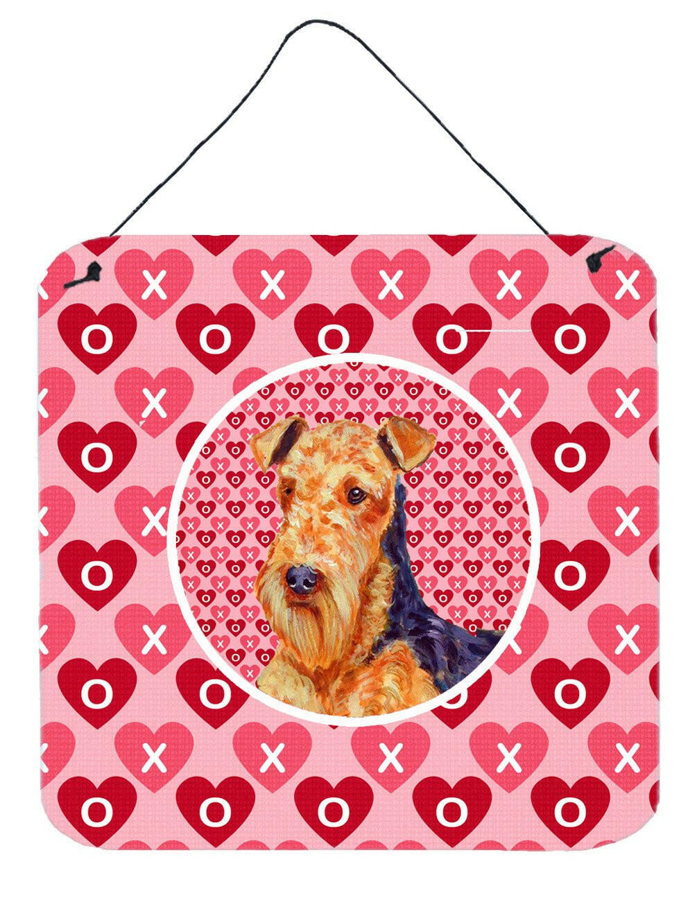 Airedale Hearts Love and Valentine's Day Portrait Wall or Door Hanging Prints Aluminum Metal Sign Kitchen Wall Bar Bathroom Plaque Home Decor, 6x6, Multicolor