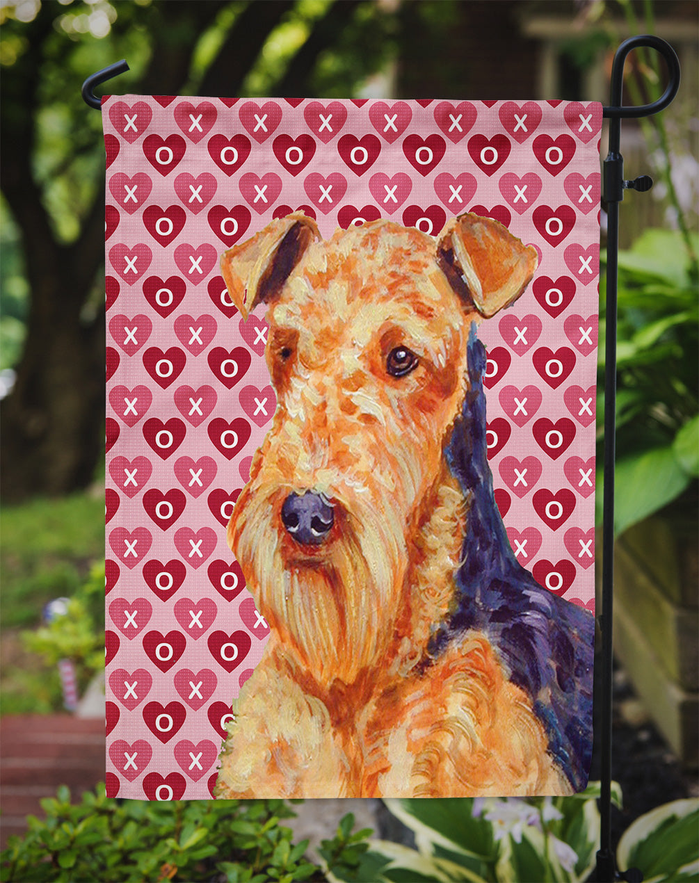 Airedale Hearts Love and Valentine's Day Portrait Garden Flag Mailbox Decorative Yard Banner Outside Patio Artwork for Flower Beds, Garden Size, Multicolor
