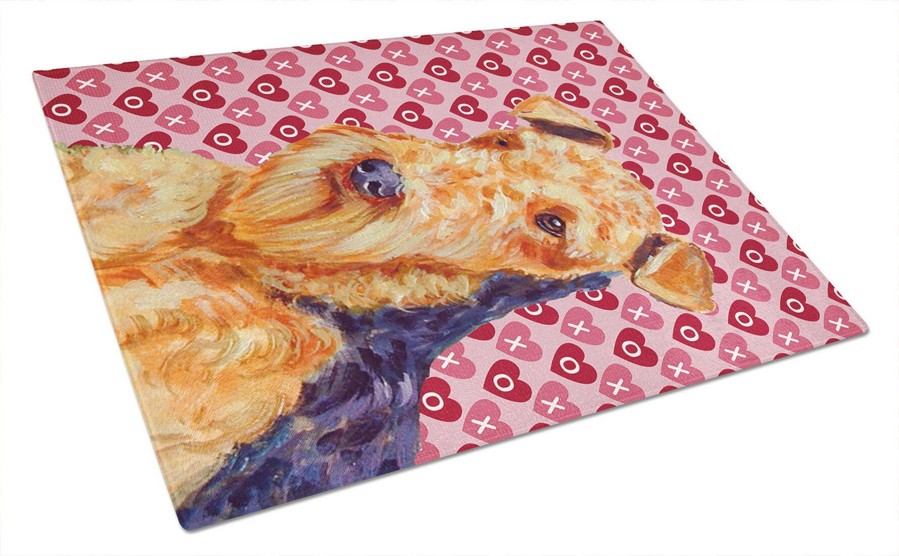 Airedale Hearts Love and Valentine's Day Portrait Cutting Board Tempered Glass Kitchen Cutting Surface, Heat Resistant Chopping, Non-Slip Feet, Food Prep & Serving