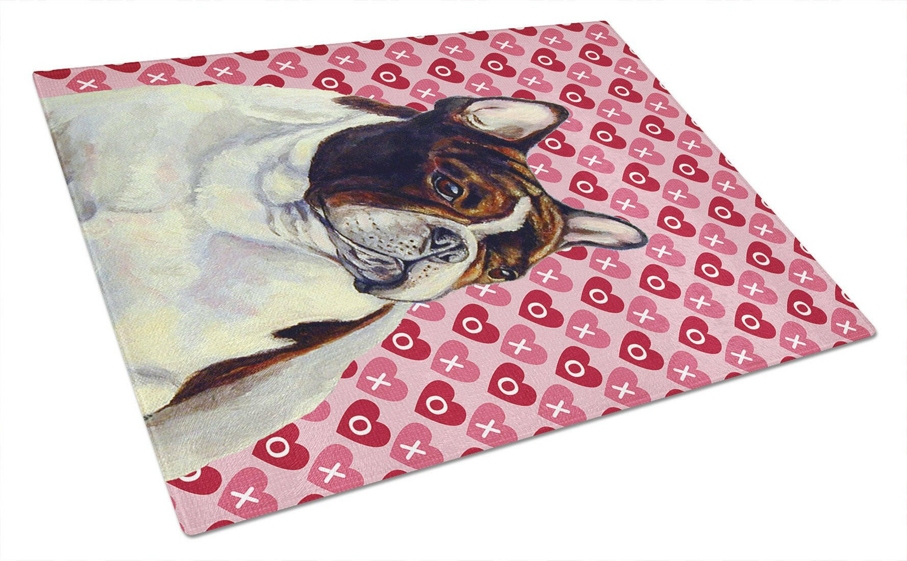 French Bulldog Hearts Love and Valentine's Day Portrait Cutting Board Tempered Glass Kitchen Cutting Surface, Heat Resistant Chopping, Non-Slip Feet, Food Prep & Serving