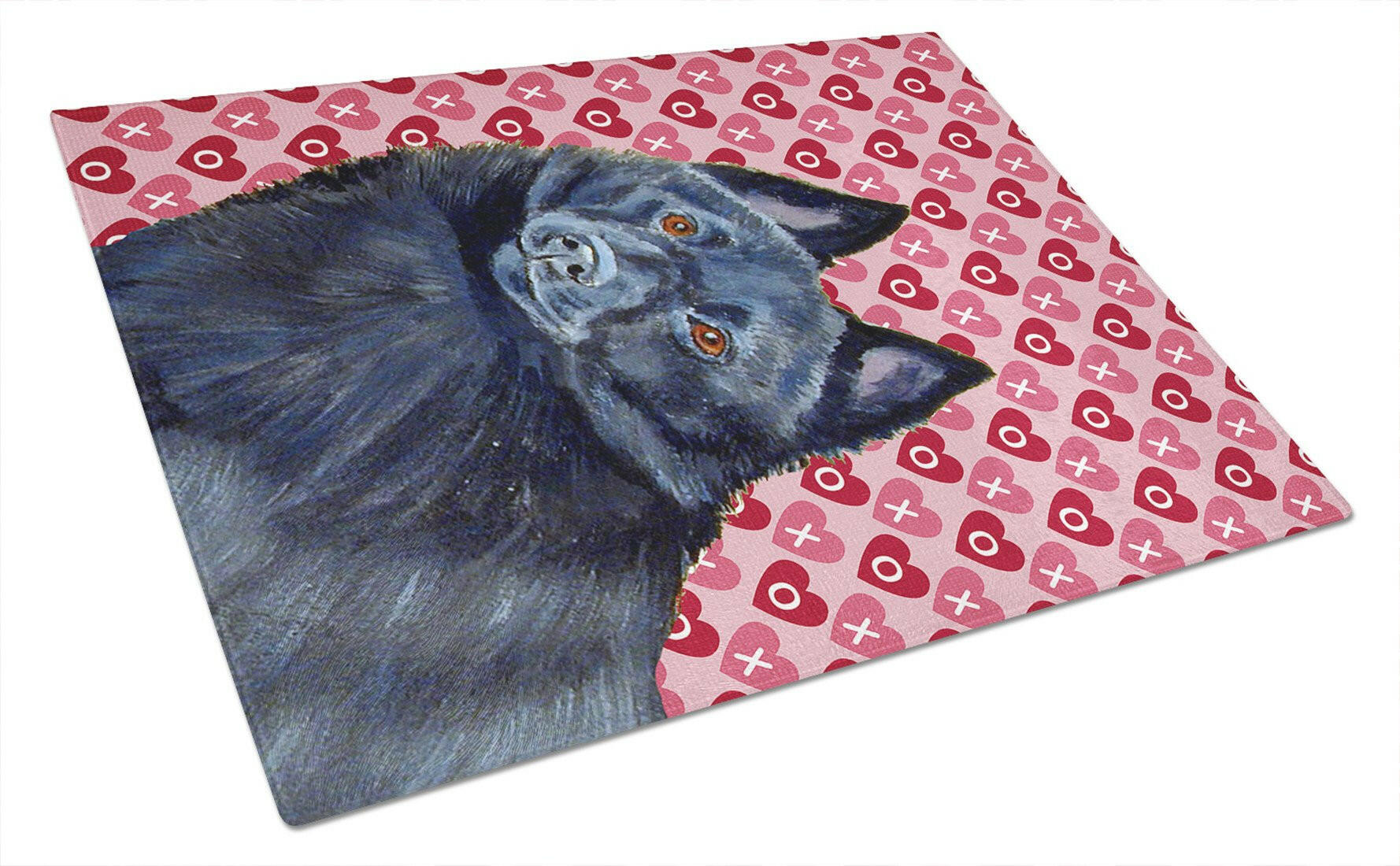 Schipperke Hearts Love and Valentine's Day Portrait Cutting Board Tempered Glass Kitchen Cutting Surface, Heat Resistant Chopping, Non-Slip Feet, Food Prep & Serving