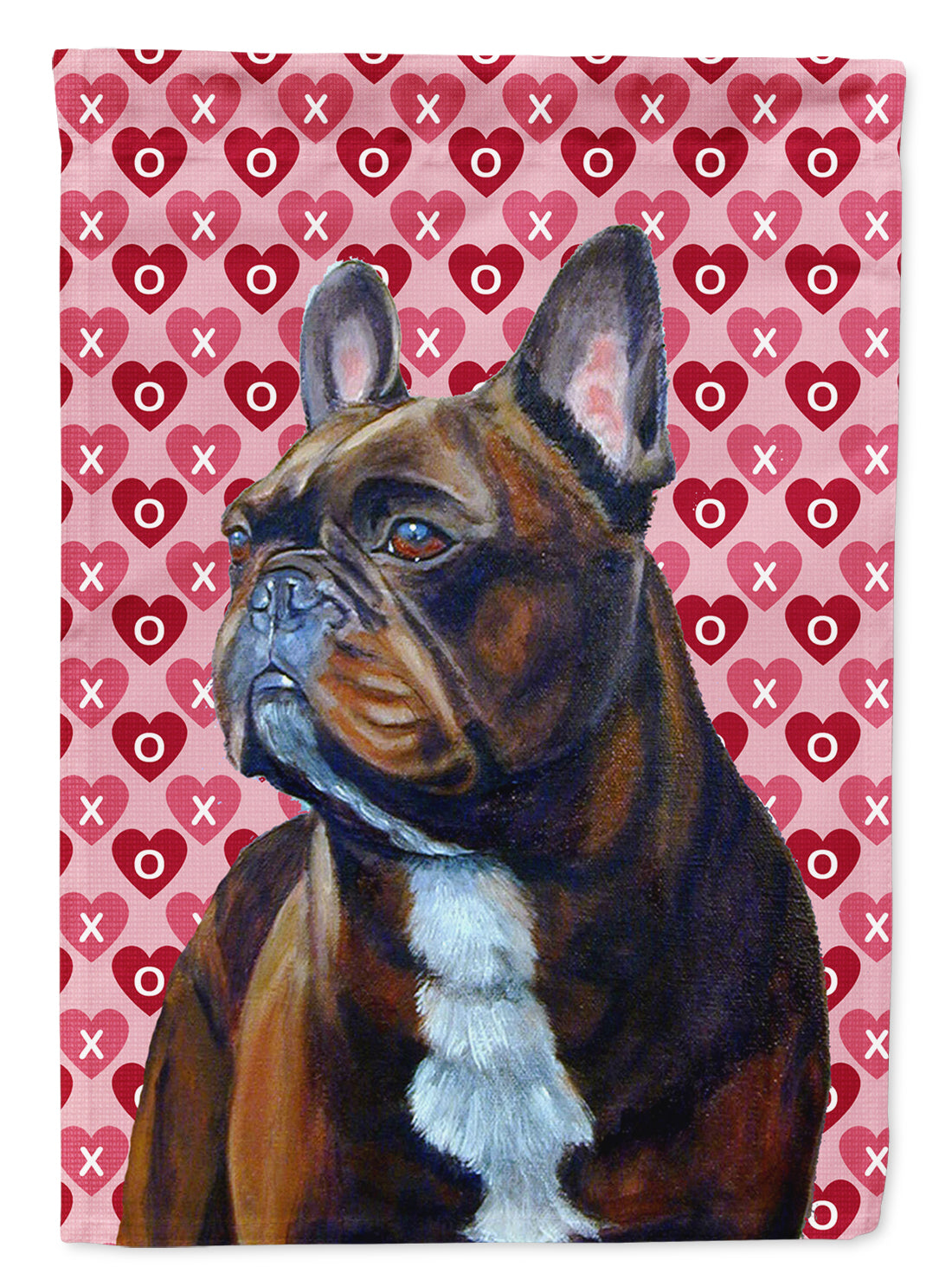 French Bulldog Hearts Love and Valentine's Day Portrait House Flag 28x40 Porch Sleeve Pole Decorative Outside Yard Banner Artwork Wall Hanging, Polyester