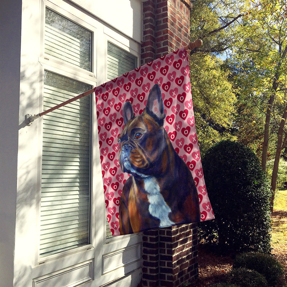 French Bulldog Hearts Love and Valentine's Day Portrait House Flag 28x40 Porch Sleeve Pole Decorative Outside Yard Banner Artwork Wall Hanging, Polyester