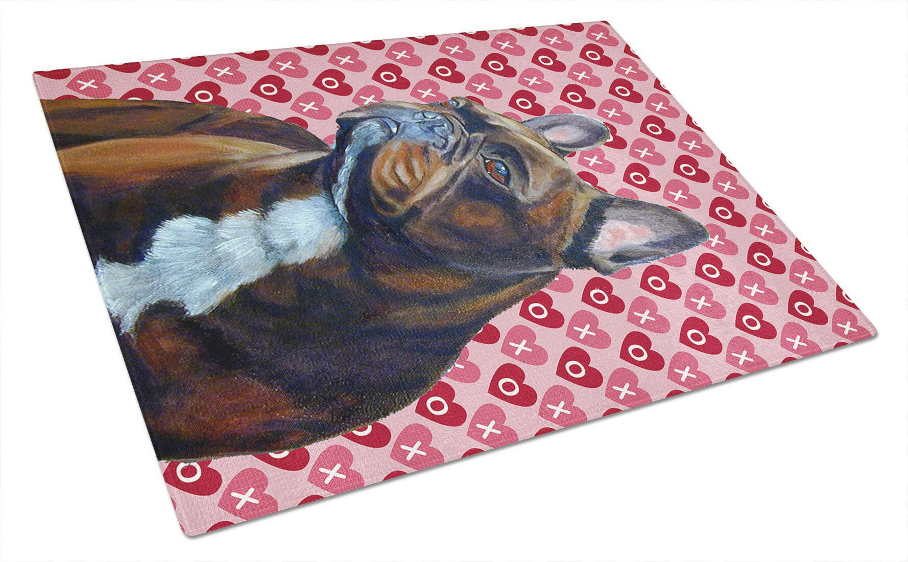 French Bulldog Hearts Love and Valentine's Day Portrait Cutting Board Tempered Glass Kitchen Cutting Surface, Heat Resistant Chopping, Non-Slip Feet, Food Prep & Serving