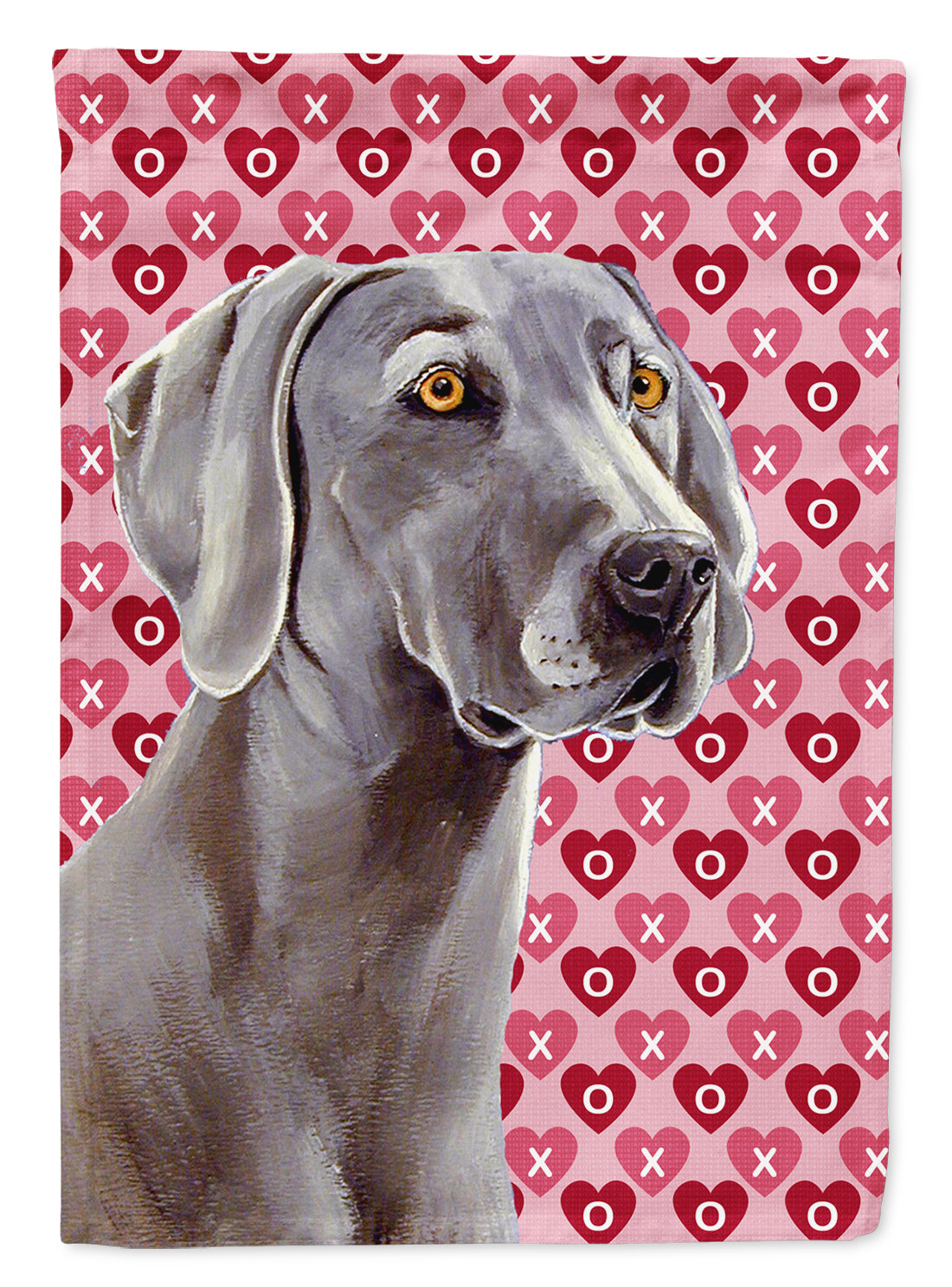 Weimaraner Hearts Love and Valentine's Day Portrait House Flag 28x40 Porch Sleeve Pole Decorative Outside Yard Banner Artwork Wall Hanging, Polyester