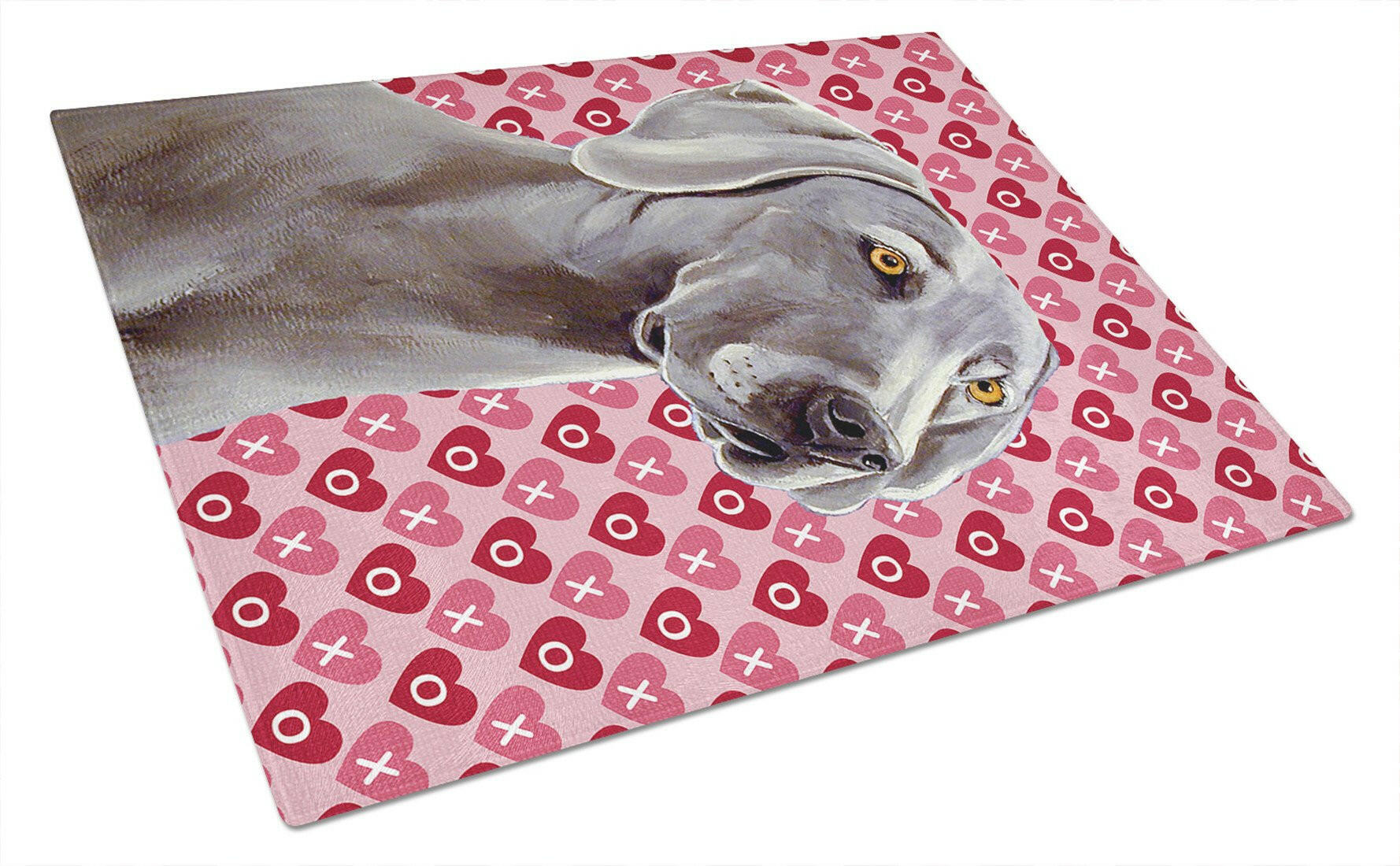 Weimaraner Hearts Love and Valentine's Day Portrait Cutting Board Tempered Glass Kitchen Cutting Surface, Heat Resistant Chopping, Non-Slip Feet, Food Prep & Serving