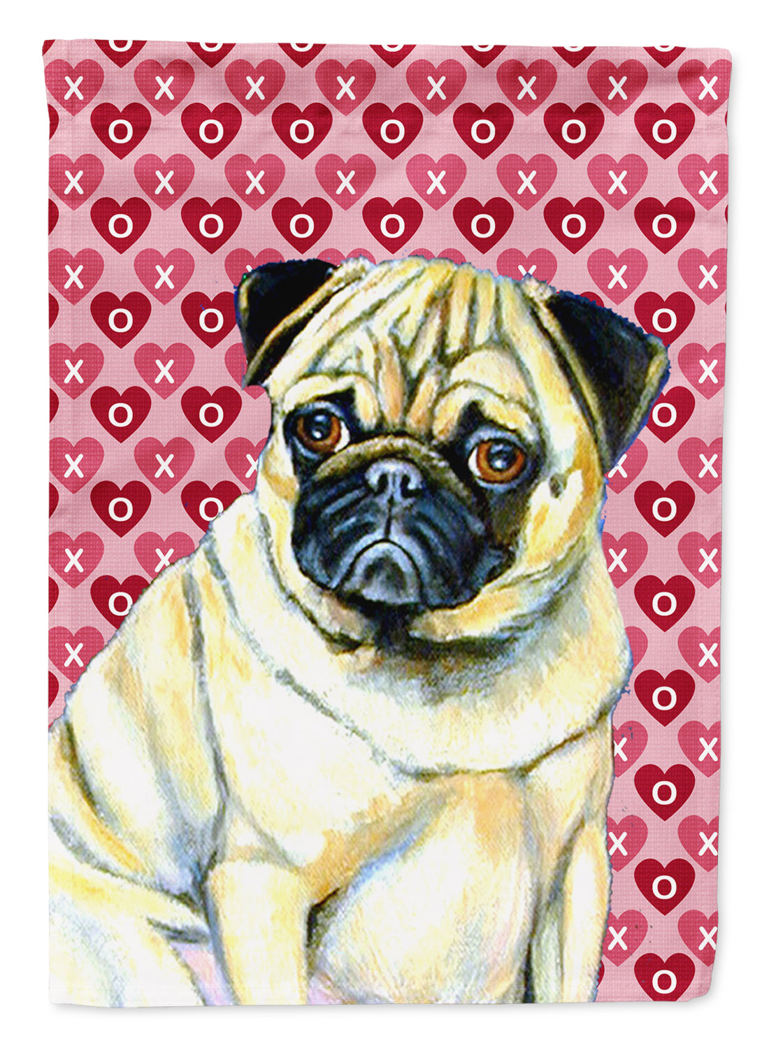 Pug Hearts Love and Valentine's Day Portrait House Flag 28x40 Porch Sleeve Pole Decorative Outside Yard Banner Artwork Wall Hanging, Polyester