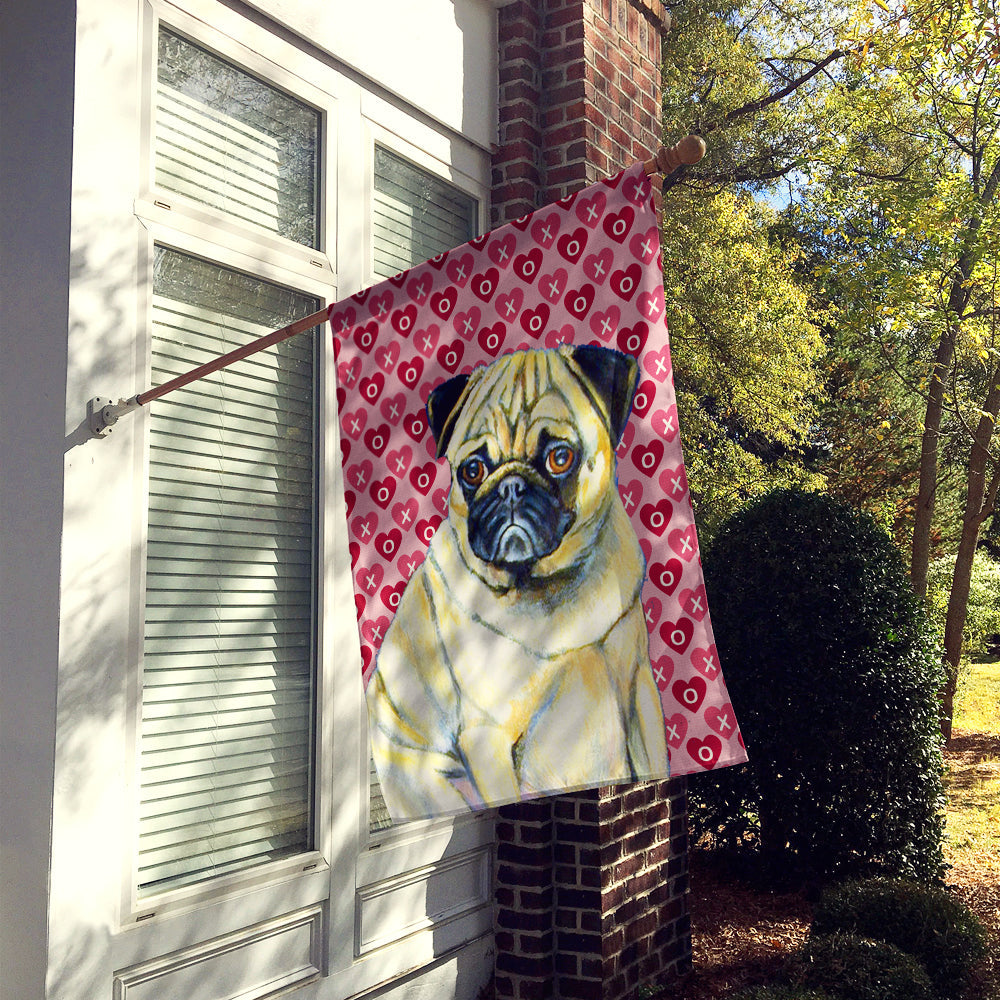 Pug Hearts Love and Valentine's Day Portrait House Flag 28x40 Porch Sleeve Pole Decorative Outside Yard Banner Artwork Wall Hanging, Polyester