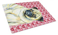 Pug Hearts Love and Valentine's Day Portrait Cutting Board Tempered Glass Kitchen Cutting Surface, Heat Resistant Chopping, Non-Slip Feet, Food Prep & Serving