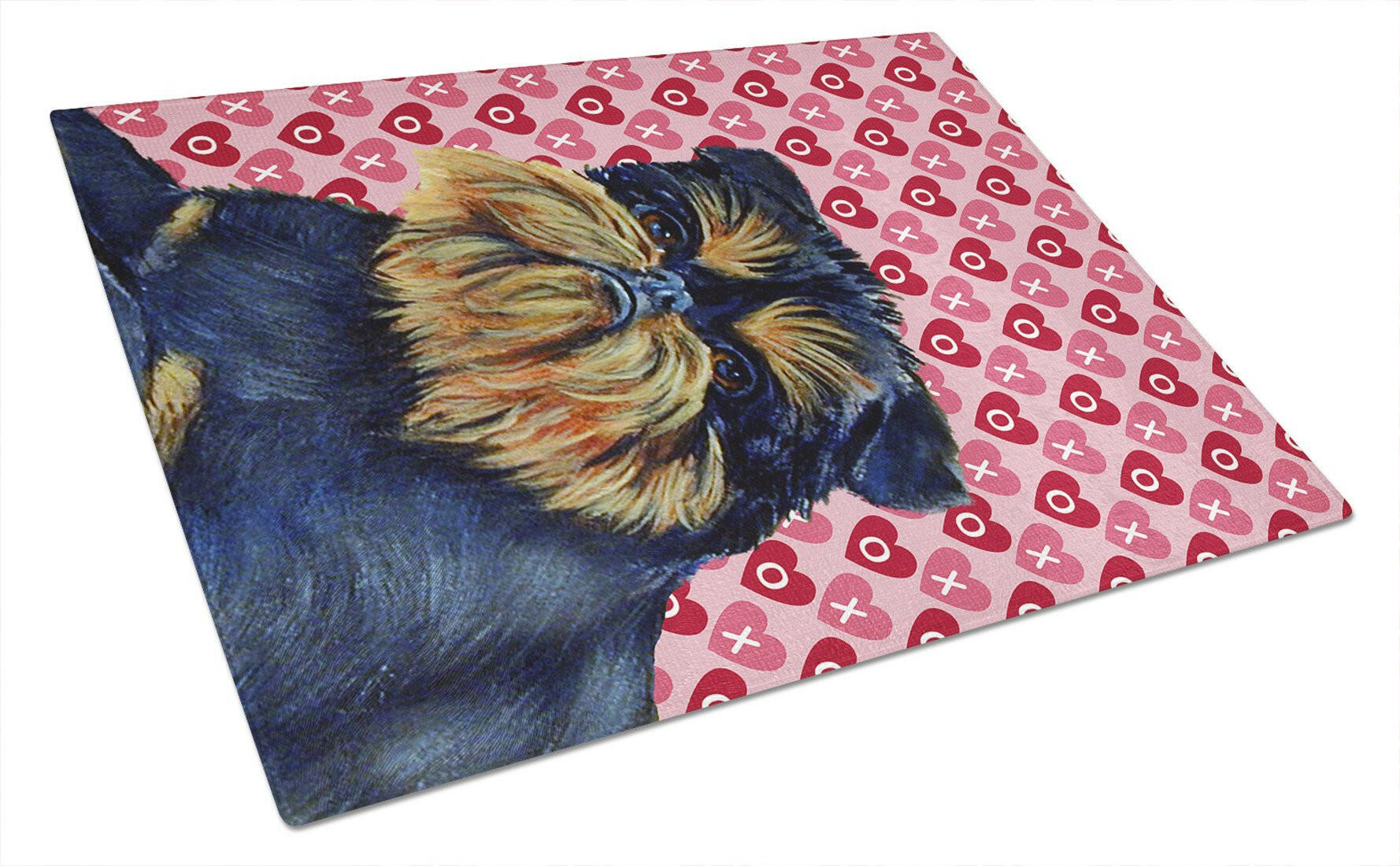 Brussels Griffon Hearts Love and Valentine's Day Portrait Cutting Board Tempered Glass Kitchen Cutting Surface, Heat Resistant Chopping, Non-Slip Feet, Food Prep & Serving