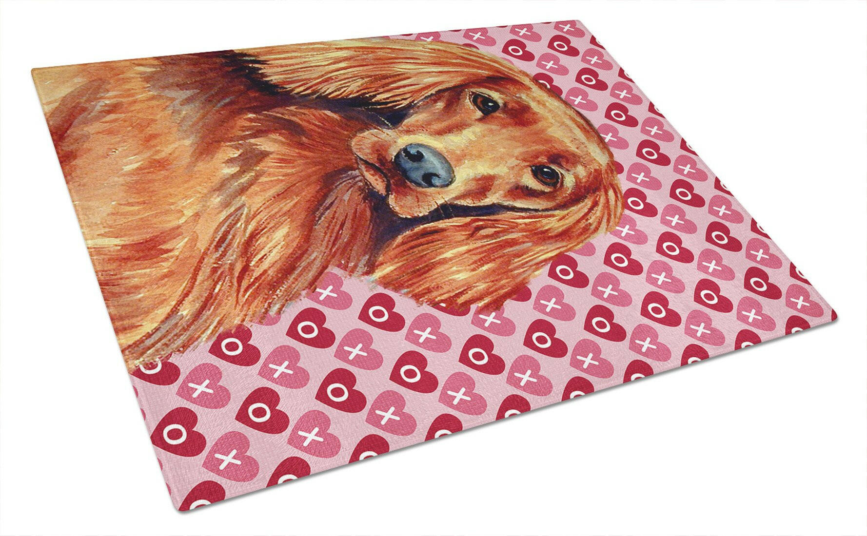 Irish Setter Hearts Love and Valentine's Day Portrait Cutting Board Tempered Glass Kitchen Cutting Surface, Heat Resistant Chopping, Non-Slip Feet, Food Prep & Serving