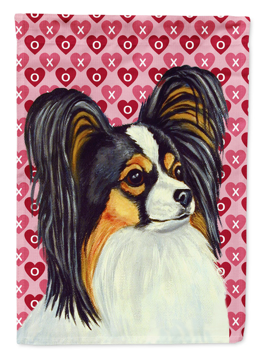 Papillon Hearts Love and Valentine's Day Portrait House Flag 28x40 Porch Sleeve Pole Decorative Outside Yard Banner Artwork Wall Hanging, Polyester