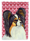 Papillon Hearts Love and Valentine's Day Portrait House Flag 28x40 Porch Sleeve Pole Decorative Outside Yard Banner Artwork Wall Hanging, Polyester