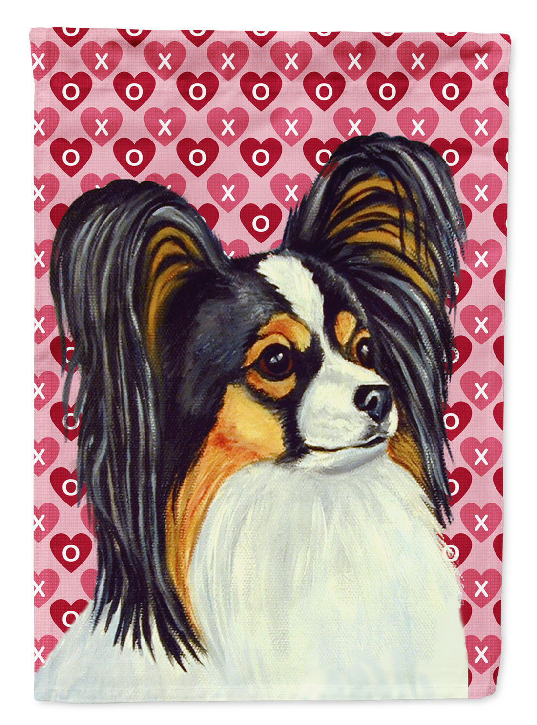 Papillon Hearts Love and Valentine's Day Portrait House Flag 28x40 Porch Sleeve Pole Decorative Outside Yard Banner Artwork Wall Hanging, Polyester