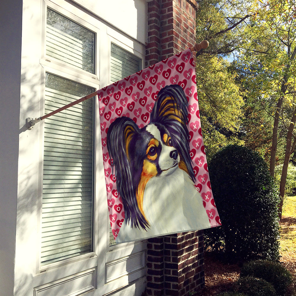 Papillon Hearts Love and Valentine's Day Portrait House Flag 28x40 Porch Sleeve Pole Decorative Outside Yard Banner Artwork Wall Hanging, Polyester