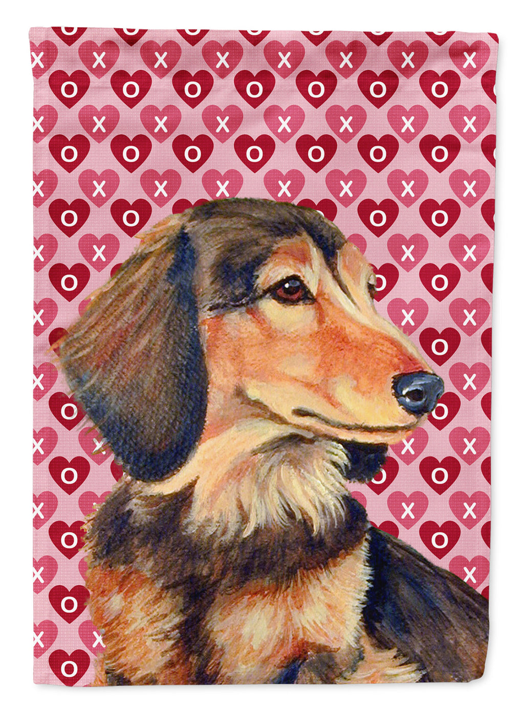 Dachshund Hearts Love and Valentine's Day Portrait House Flag 28x40 Porch Sleeve Pole Decorative Outside Yard Banner Artwork Wall Hanging, Polyester