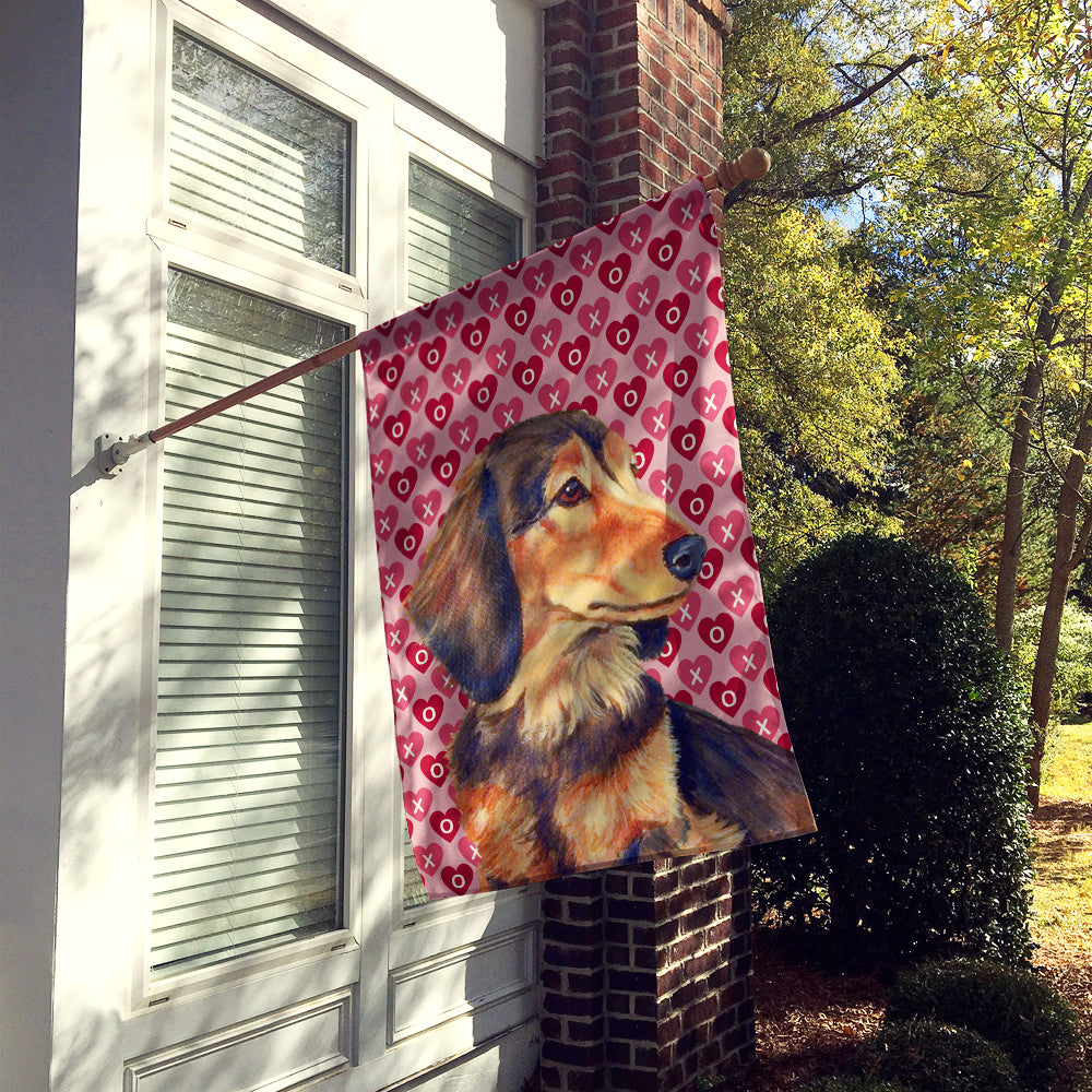 Dachshund Hearts Love and Valentine's Day Portrait House Flag 28x40 Porch Sleeve Pole Decorative Outside Yard Banner Artwork Wall Hanging, Polyester