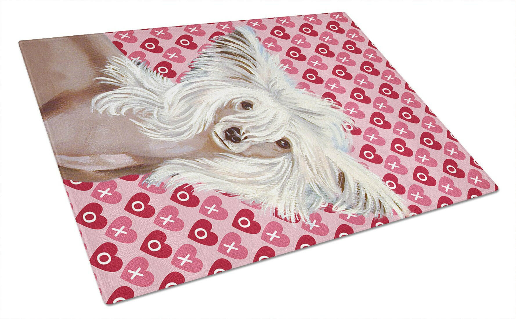 Chinese Crested Hearts Love and Valentine's Day Portrait Cutting Board Tempered Glass Kitchen Cutting Surface, Heat Resistant Chopping, Non-Slip Feet, Food Prep & Serving