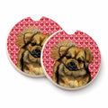 Tibetan Spaniel Hearts Love Valentine's Day Set of 2 Cup Holder Car Coasters Absorbent Round Sandstone Coasters Gifts for Men or Women, 2.5, Multicolor