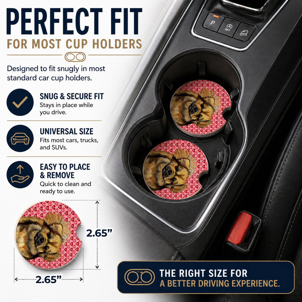Tibetan Spaniel Hearts Love Valentine's Day Set of 2 Cup Holder Car Coasters Absorbent Round Sandstone Coasters Gifts for Men or Women, 2.5, Multicolor