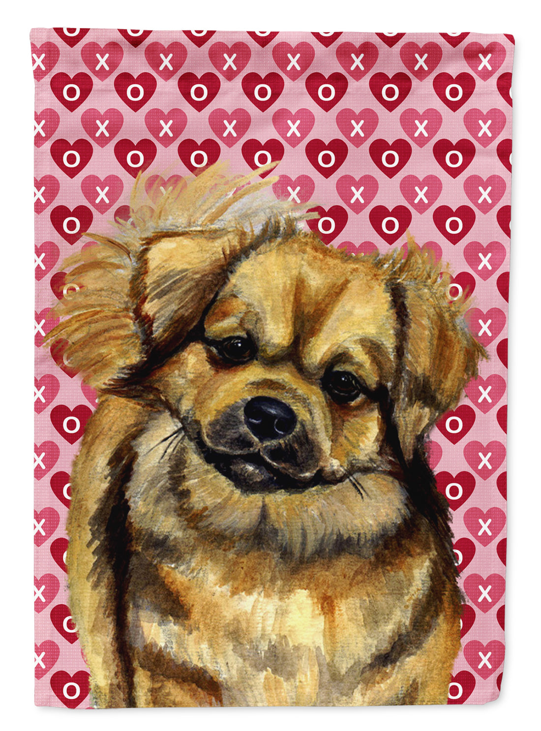 Tibetan Spaniel Hearts Love Valentine's Day House Flag 28x40 Porch Sleeve Pole Decorative Outside Yard Banner Artwork Wall Hanging, Polyester