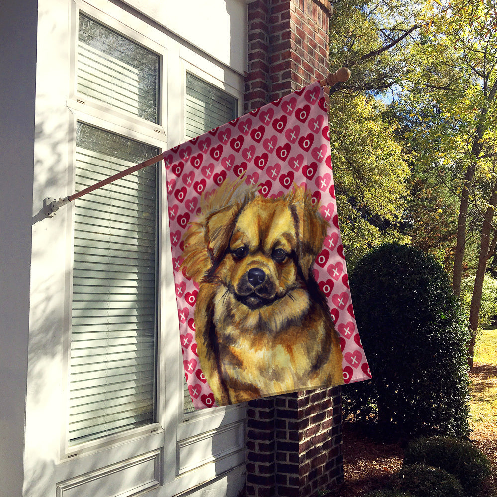 Tibetan Spaniel Hearts Love Valentine's Day House Flag 28x40 Porch Sleeve Pole Decorative Outside Yard Banner Artwork Wall Hanging, Polyester
