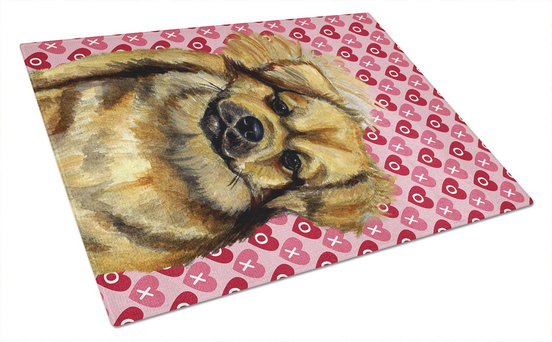 Tibetan Spaniel Hearts Love Valentine's Day Cutting Board Tempered Glass Kitchen Cutting Surface, Heat Resistant Chopping, Non-Slip Feet, Food Prep & Serving