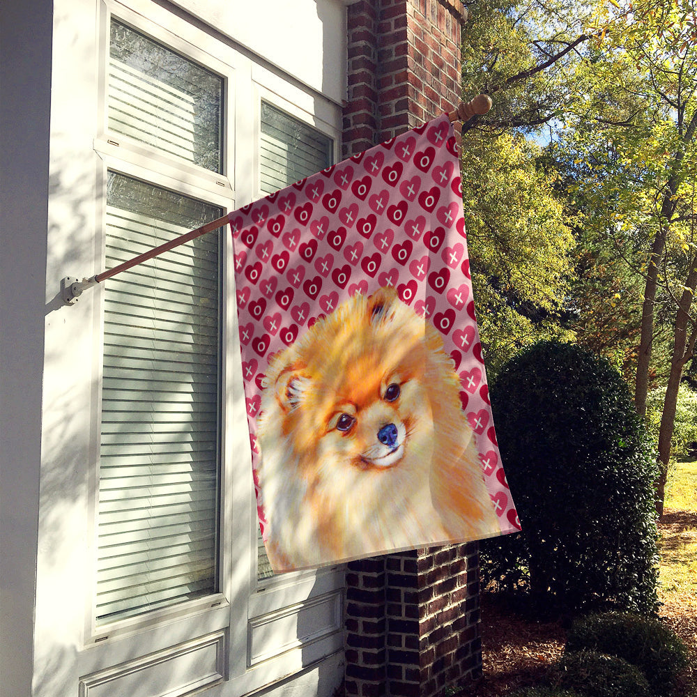 Pomeranian Hearts Love and Valentine's Day Portrait House Flag 28x40 Porch Sleeve Pole Decorative Outside Yard Banner Artwork Wall Hanging, Polyester
