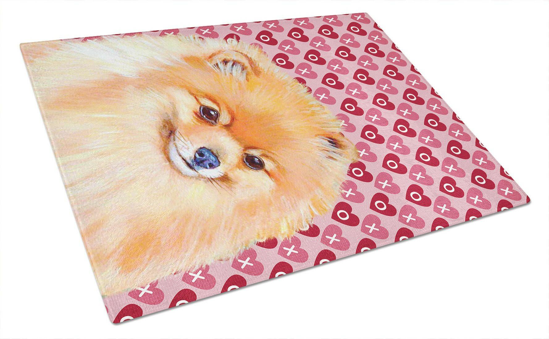 Pomeranian Hearts Love and Valentine's Day Portrait Cutting Board Tempered Glass Kitchen Cutting Surface, Heat Resistant Chopping, Non-Slip Feet, Food Prep & Serving