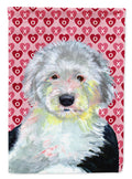 Old English Sheepdog Hearts Love and Valentine's Day Portrait House Flag 28x40 Porch Sleeve Pole Decorative Outside Yard Banner Artwork Wall Hanging, Polyester