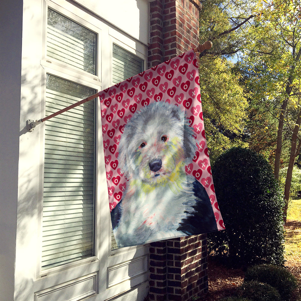 Old English Sheepdog Hearts Love and Valentine's Day Portrait House Flag 28x40 Porch Sleeve Pole Decorative Outside Yard Banner Artwork Wall Hanging, Polyester