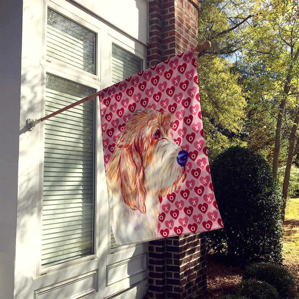 Petit Basset Griffon Vendeen Hearts Love Valentine's Day House Flag 28x40 Porch Sleeve Pole Decorative Outside Yard Banner Artwork Wall Hanging, Polyester