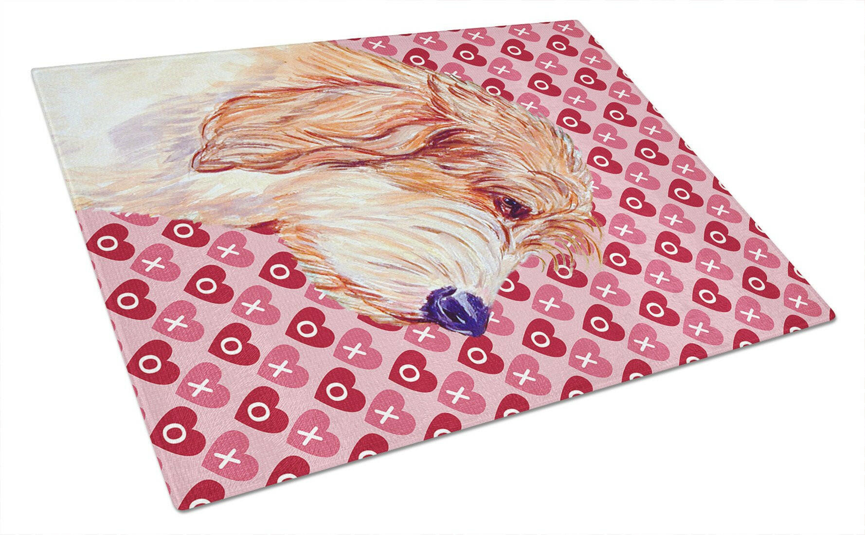 Petit Basset Griffon Vendeen Hearts Love Valentine's Day Cutting Board Tempered Glass Kitchen Cutting Surface, Heat Resistant Chopping, Non-Slip Feet, Food Prep & Serving