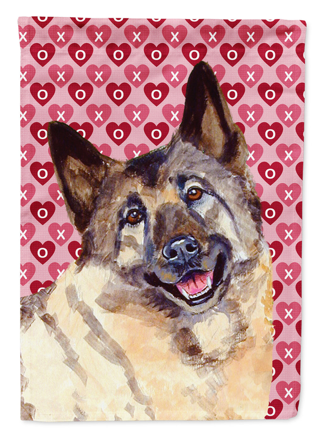 Norwegian Elkhound Hearts Love and Valentine's Day Portrait House Flag 28x40 Porch Sleeve Pole Decorative Outside Yard Banner Artwork Wall Hanging, Polyester