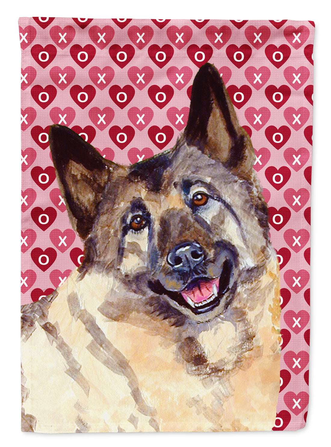 Norwegian Elkhound Hearts Love and Valentine's Day Portrait House Flag 28x40 Porch Sleeve Pole Decorative Outside Yard Banner Artwork Wall Hanging, Polyester