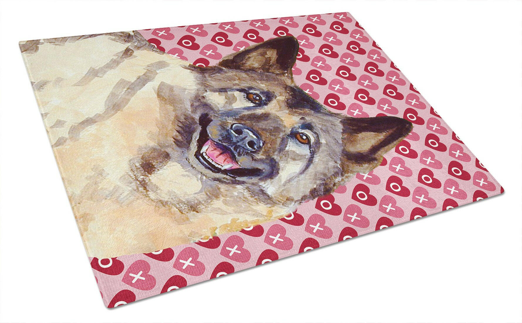 Norwegian Elkhound Hearts Love and Valentine's Day Portrait Cutting Board Tempered Glass Kitchen Cutting Surface, Heat Resistant Chopping, Non-Slip Feet, Food Prep & Serving